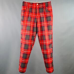Size 28 Louisiana Red Multi Color Plaid Polyester Pleated Zip Fly Dress Pants